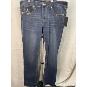 True Religion Ricky Relaxed Straight Jeans Mens Size 38x34 Dark Wash Denim